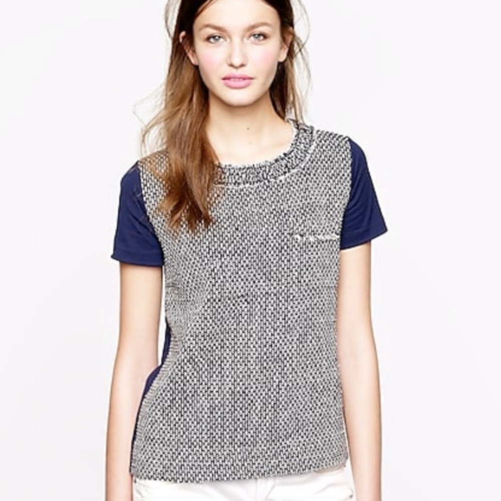 J. Crew Tweed Front Tee Shirt Fringe Navy XXS - Picture 2 of 8